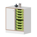 qickly® Schrank, 2 OH, 1 Tür links mit Schloss, 8 kleine Ergo Tray Boxen, B/H/T: 70,1x74,3x42,6 cm 